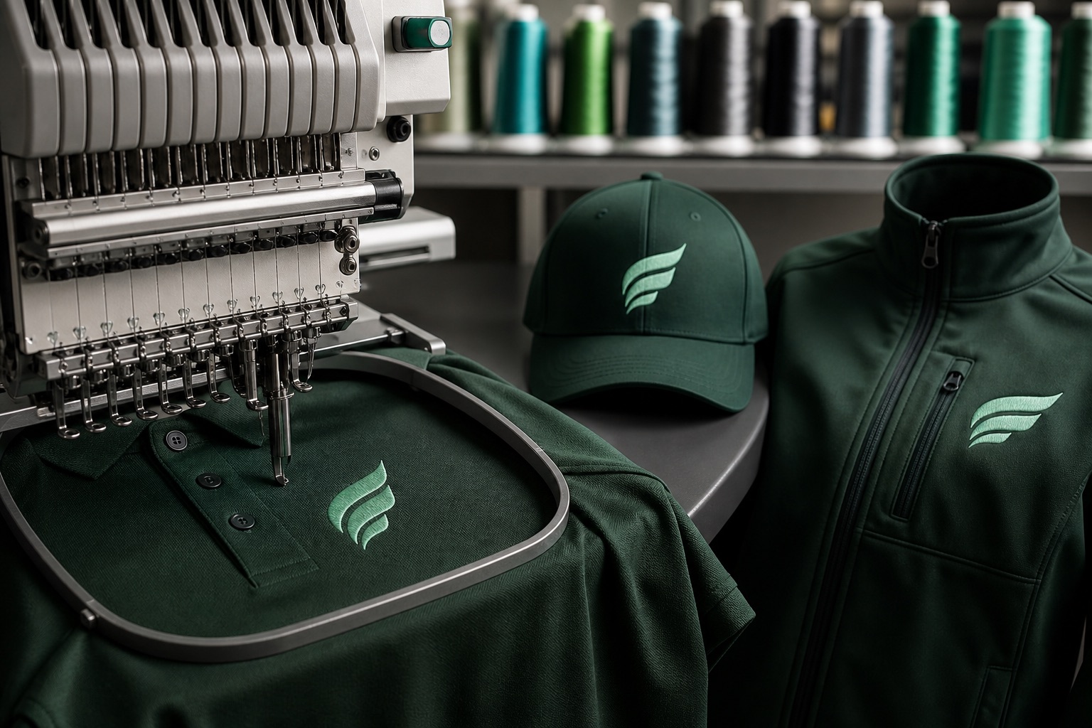 Nakış makinesinde logo işleme ve nakışlı kurumsal tekstil ürünleri