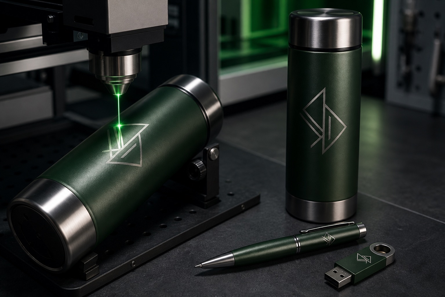 Metal termosa lazer kazıma uygulaması ve lazer logolu promosyon ürünleri