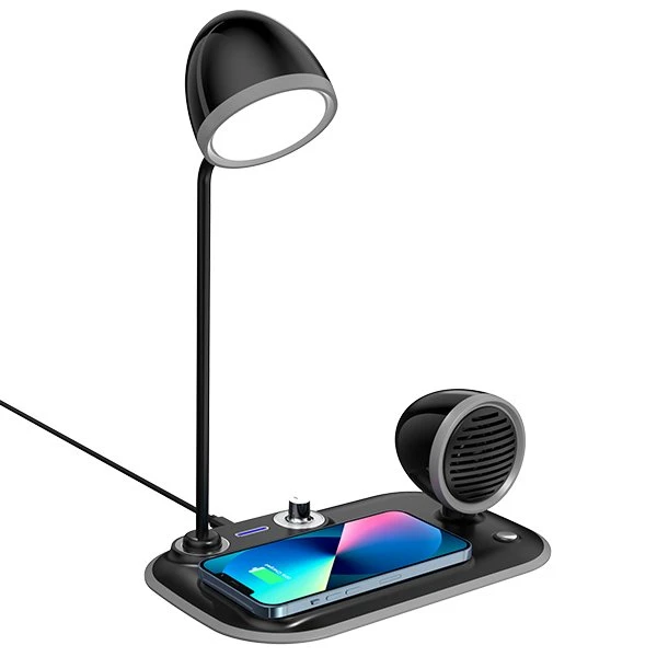 Kablosuz Şarj Özellikli Masaüstü Led Lamba + Bluetooth Hoparlör Promozone