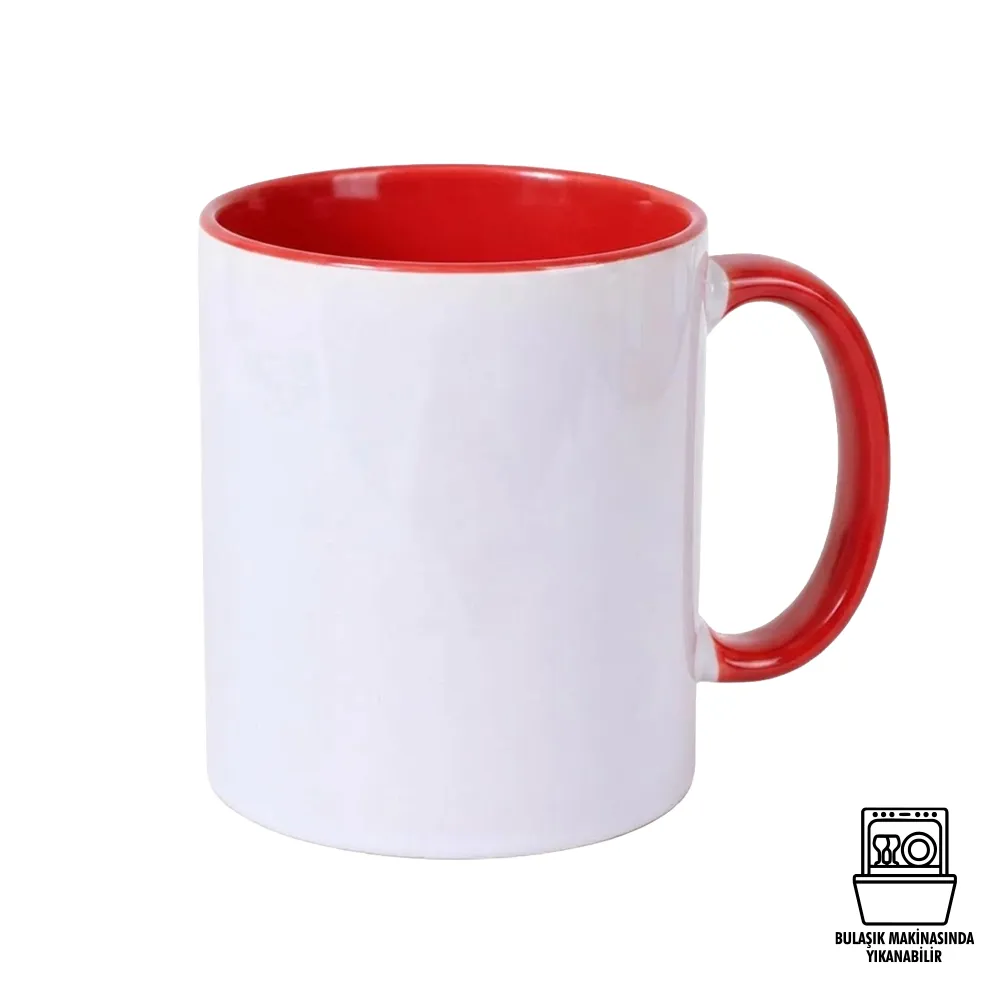 Süblimasyon Porselen Kulpu ve İçi Renkli Kupa - Kutulu Promozone