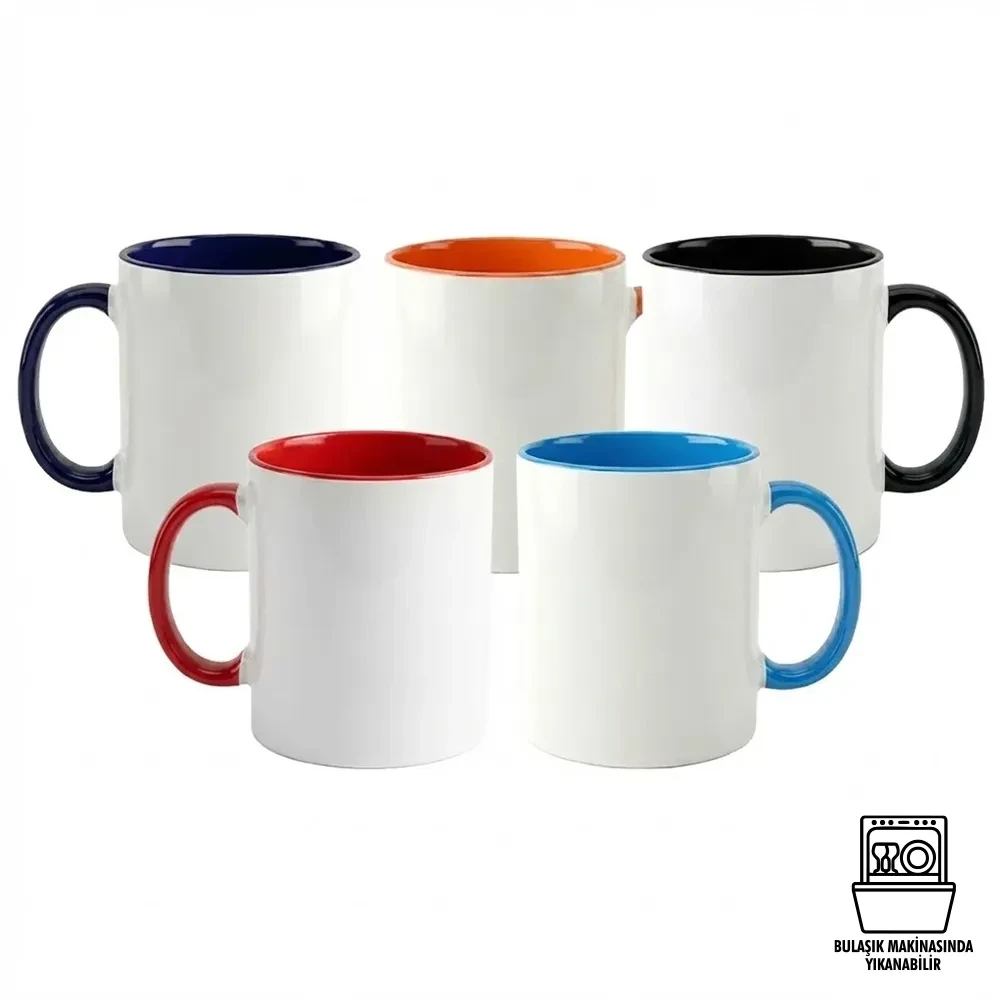 Süblimasyon Porselen Kulpu ve İçi Renkli Kupa - Kutulu Promozone