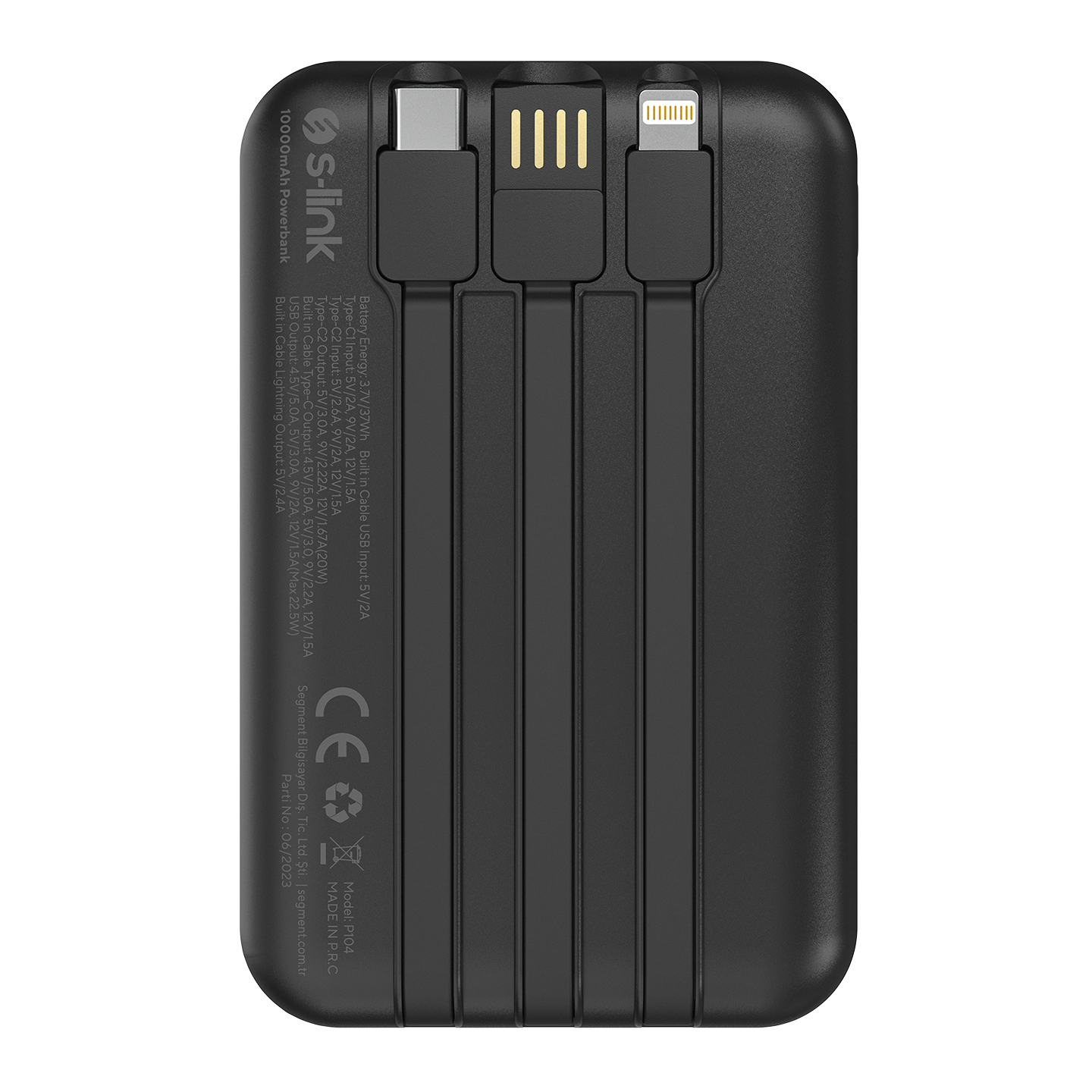 S-link P104 10000 mAh Dahili Kablolu HSC22.5W+PD20W Beyaz LCD Taşınabilir Pil Şarj Cihazı Powerbank