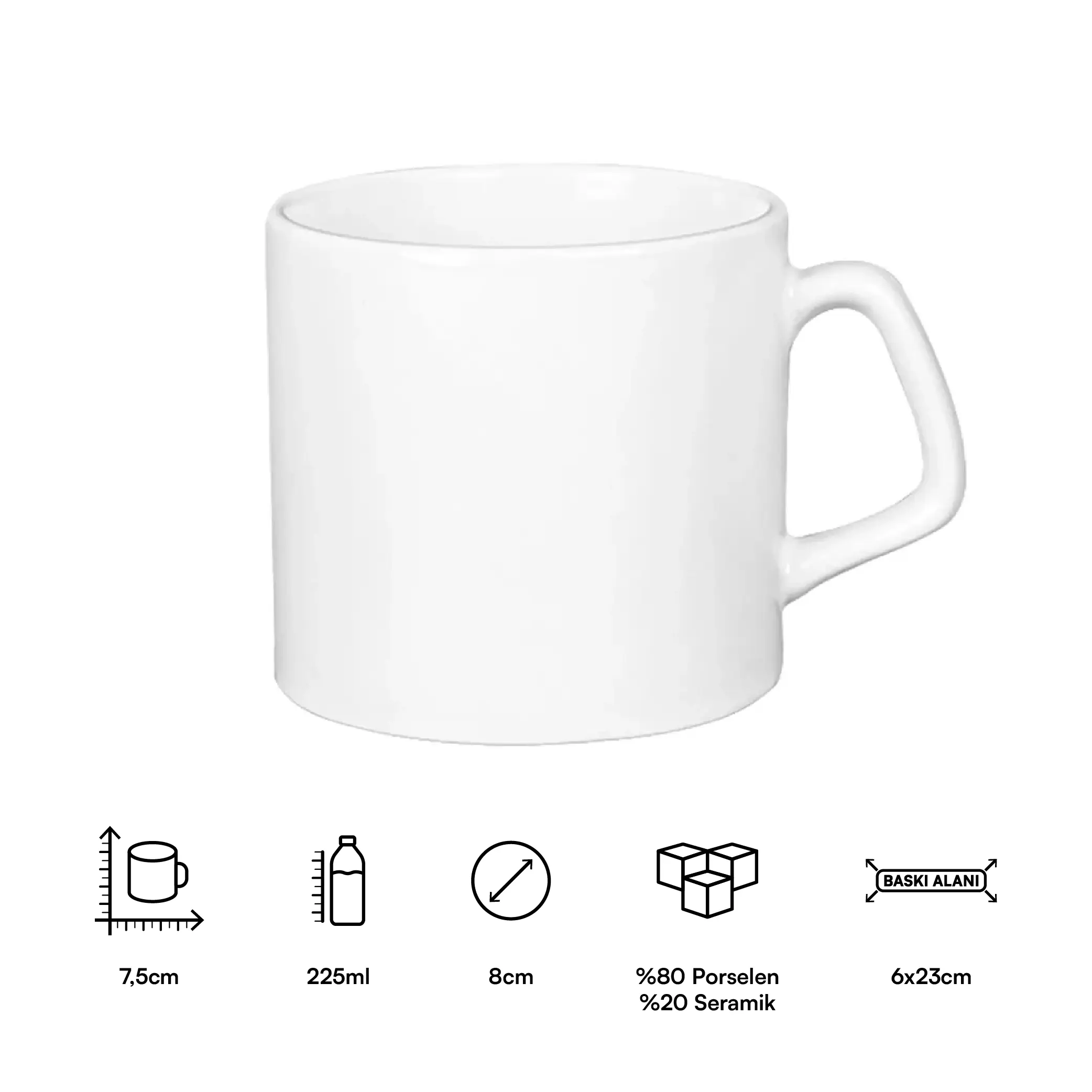 Porselen Süblimasyon Kısa Promosyon Kupa Bardak - Kutulu