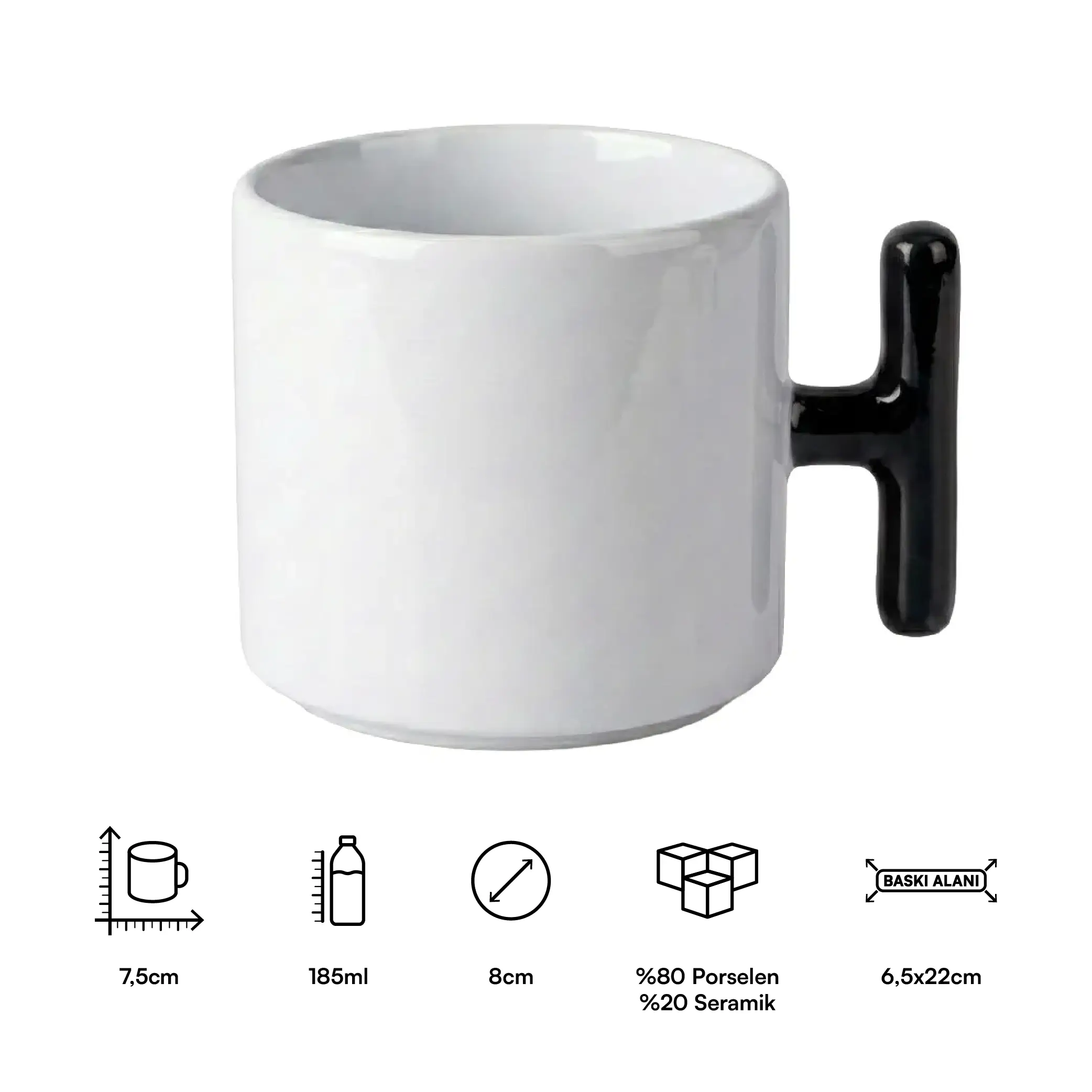 Süblimasyon Porselen T Kupa Bardak - Kutulu