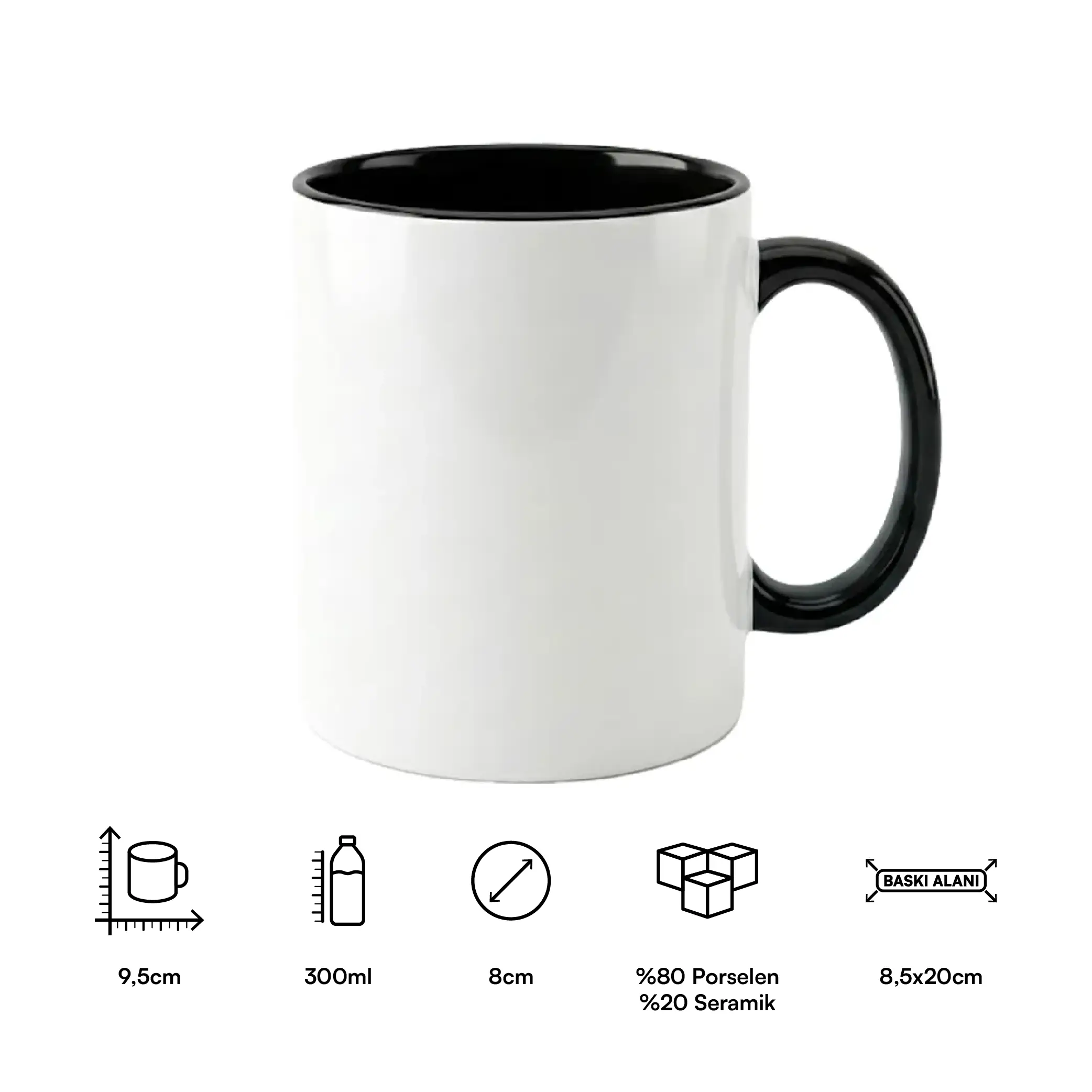 Süblimasyon Porselen Kulpu ve İçi Renkli Kupa - Kutulu