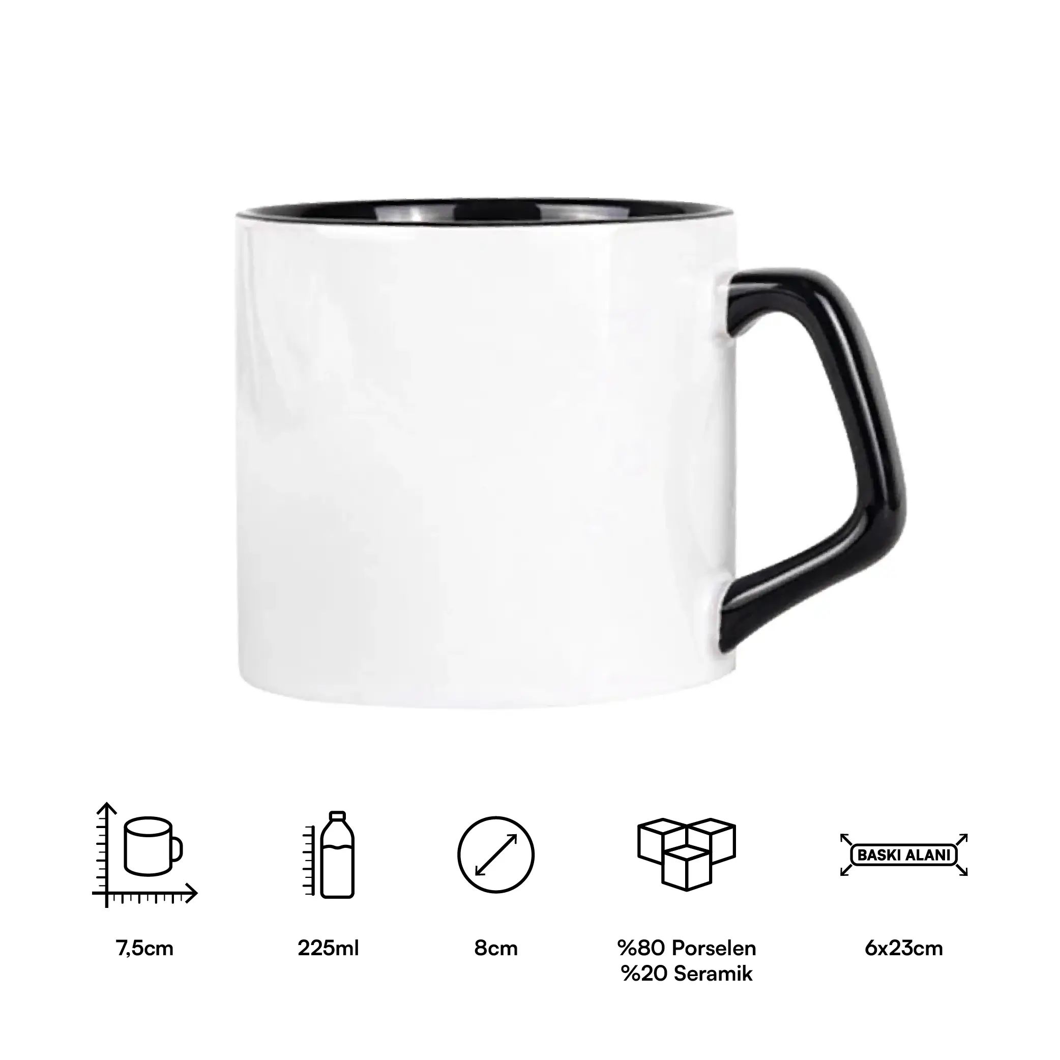 Süblimasyon Porselen Afilli Kulbu ve İçi Renkli  Kupa Bardak Kutulu - Logo Baskılı