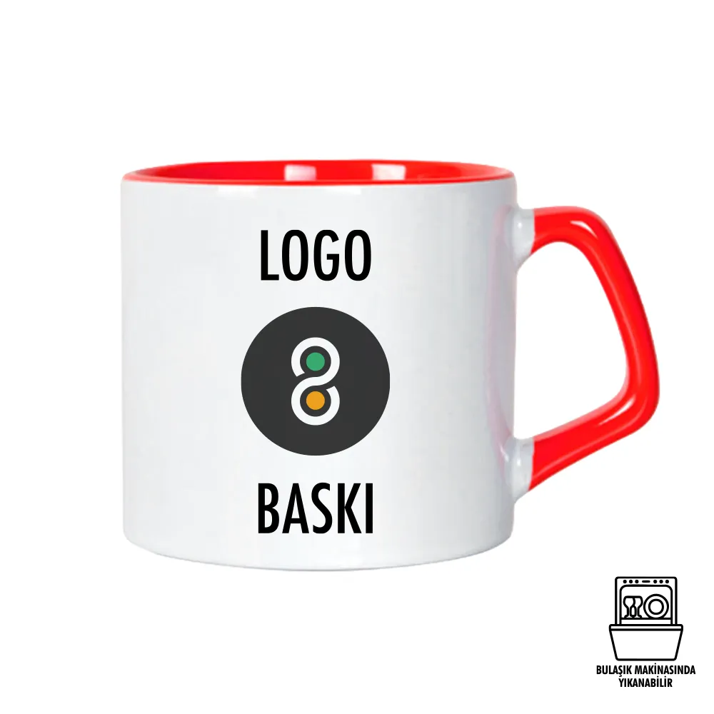 Süblimasyon Porselen Afilli Kulbu ve İçi Renkli  Kupa Bardak Kutulu - Logo Baskılı Promozone