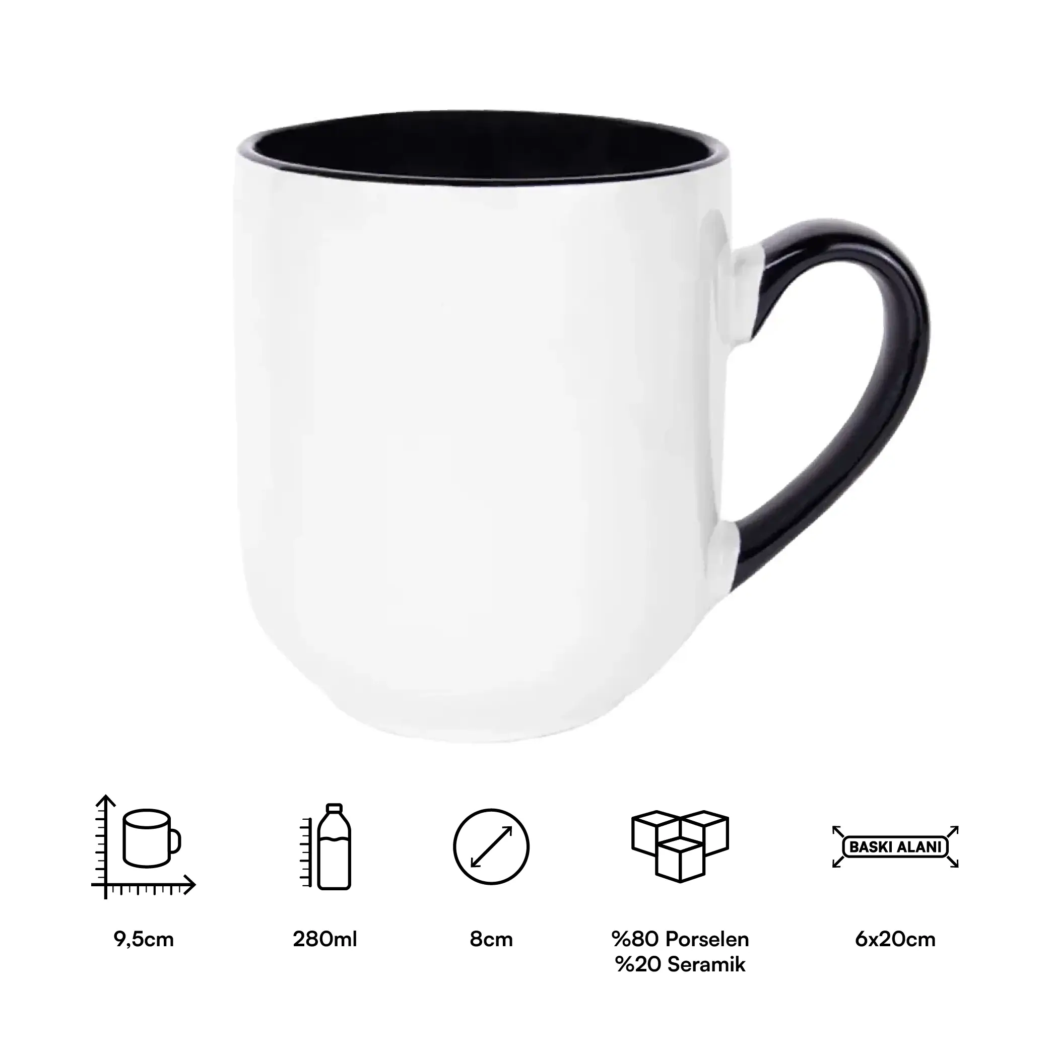 Süblimasyon Porselen Kulbu ve İçi Renkli Kupa Bardak Kutulu - Logo Baskılı