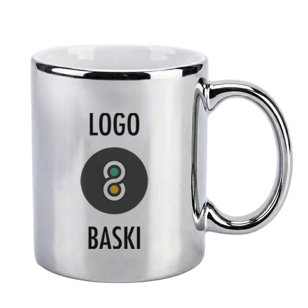 Sublimasyon Porselen Aynalı Gümüş Metalik Kupa Bardak