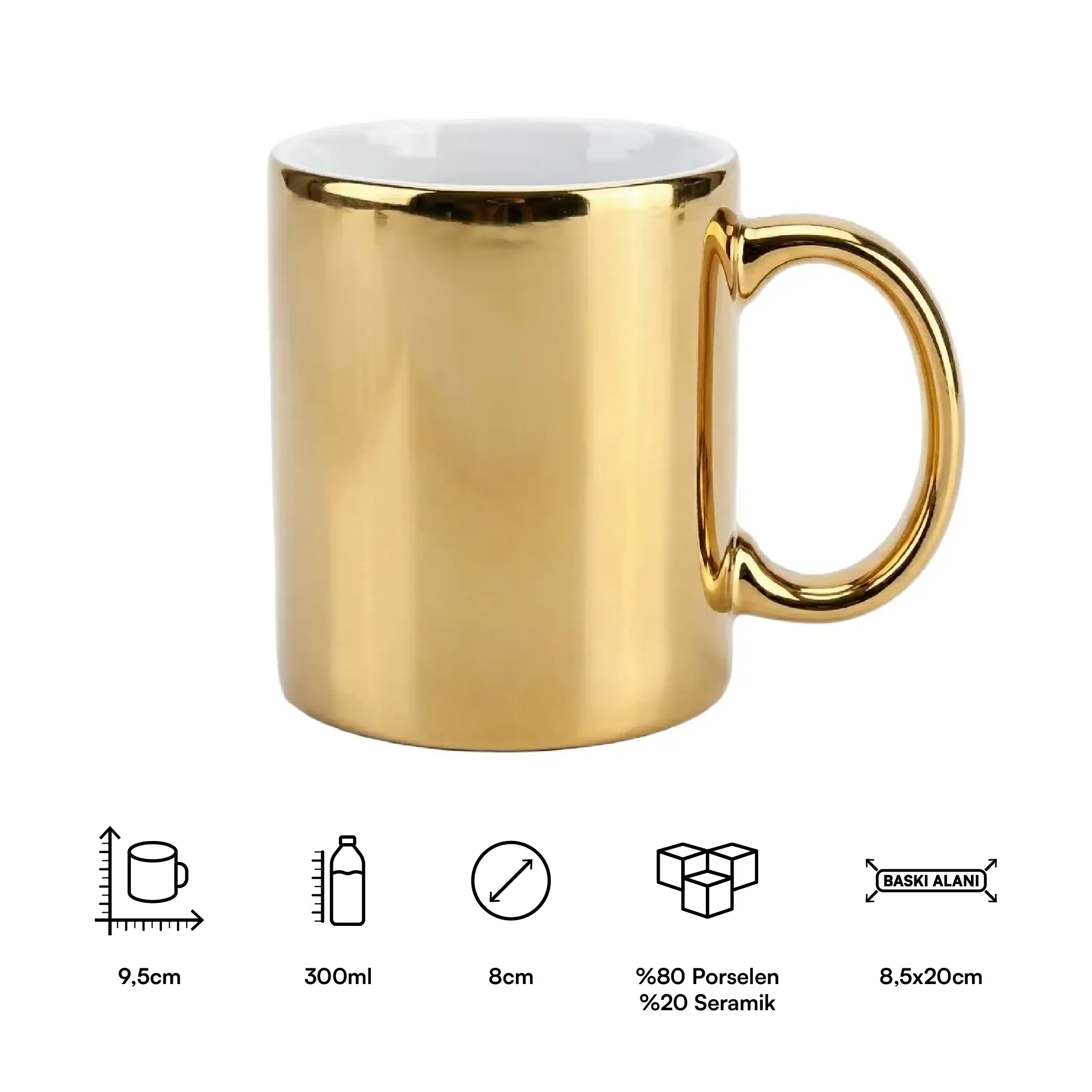 Sublimasyon Porselen Aynalı Gold Metalik Kupa Bardak