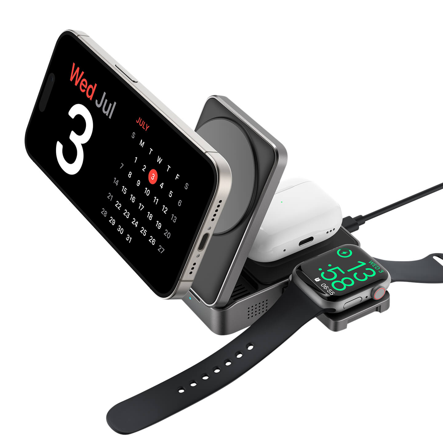 S-link SW-CWF116 Telefon Kulaklık Akıllı Saat 15W 3 in 1 Magsafe Qi2 Kablosuz Şarj Cihazı