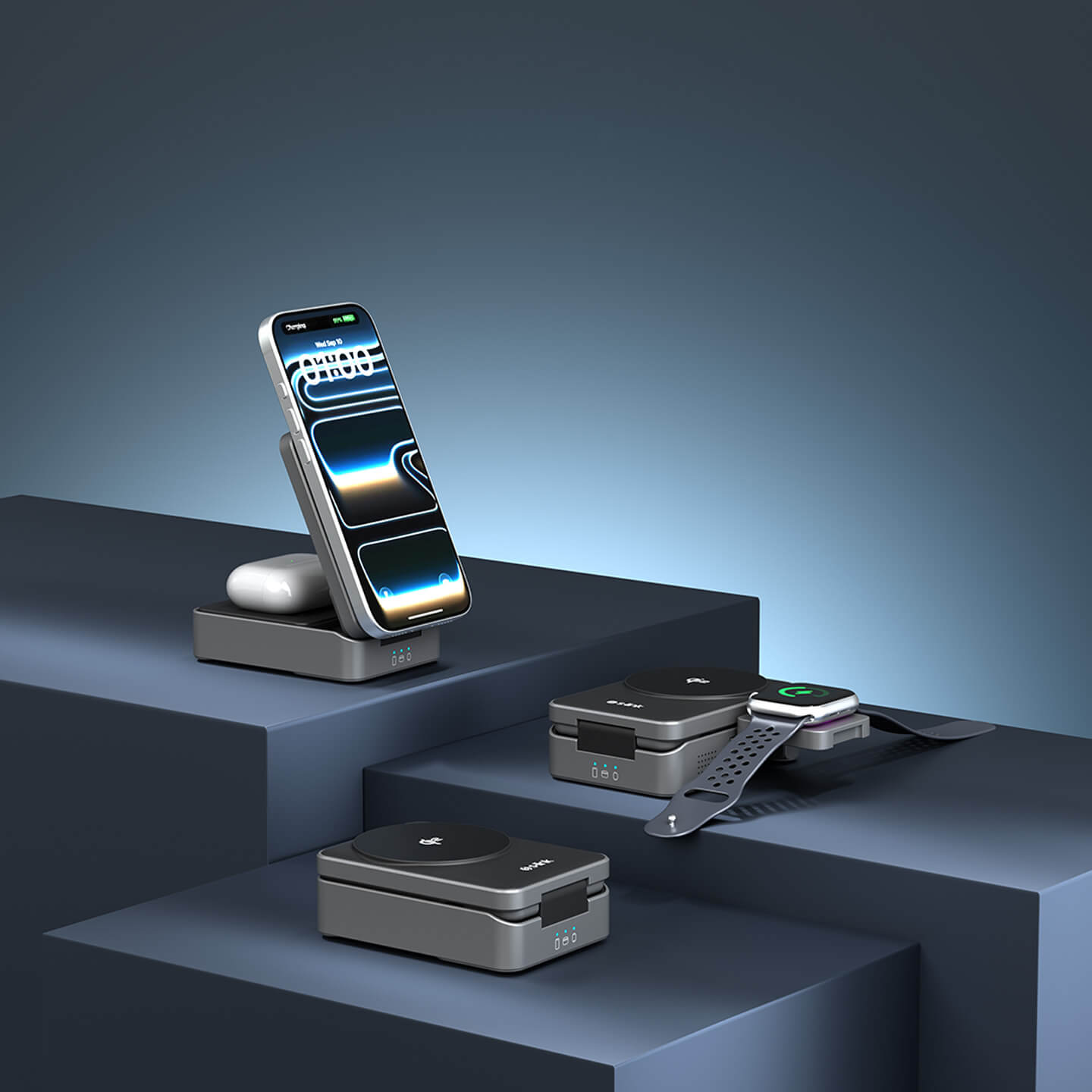 S-link SW-CWF116 Telefon Kulaklık Akıllı Saat 15W 3 in 1 Magsafe Qi2 Kablosuz Şarj Cihazı Promozone