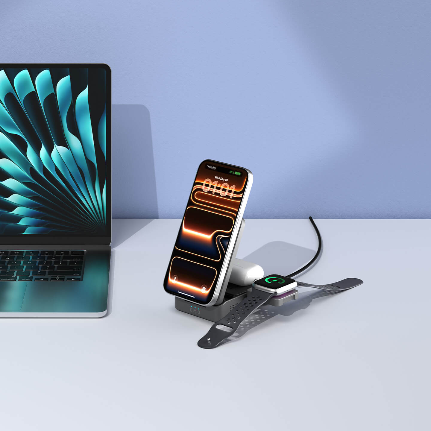 S-link SW-CWF116 Telefon Kulaklık Akıllı Saat 15W 3 in 1 Magsafe Qi2 Kablosuz Şarj Cihazı Promozone