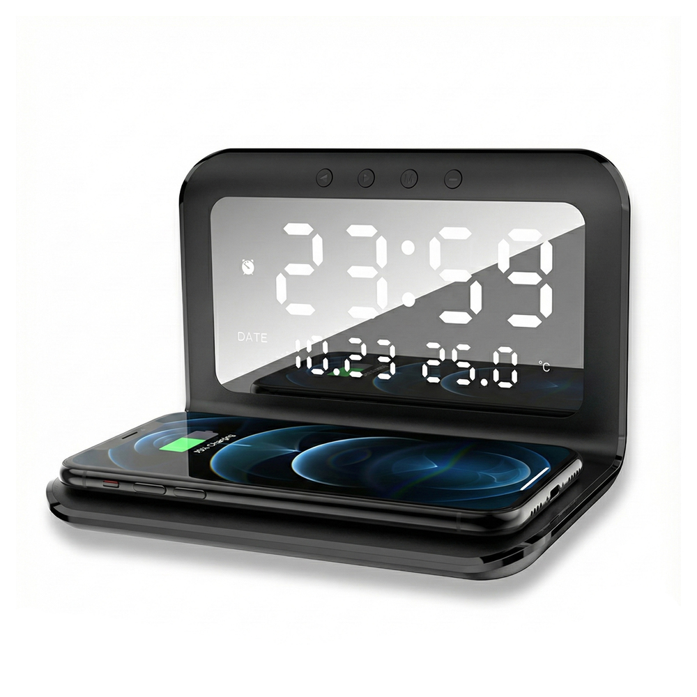 Masaüstü Kablosuz Şarj Ünitesi (15W, Saat, Alarm, Takvim ve Termometre Özellikli)