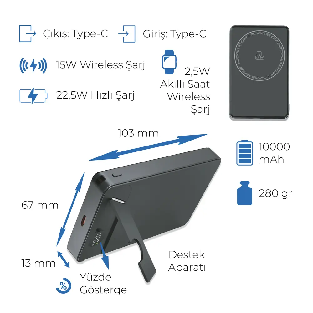 MagSafe Destekli 10000 mAh Powerbank Promozone