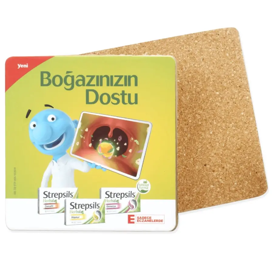 Özel Üretim Üstü Kontrplak ve Tabanı Mantar Bardak Altlığı Promozone