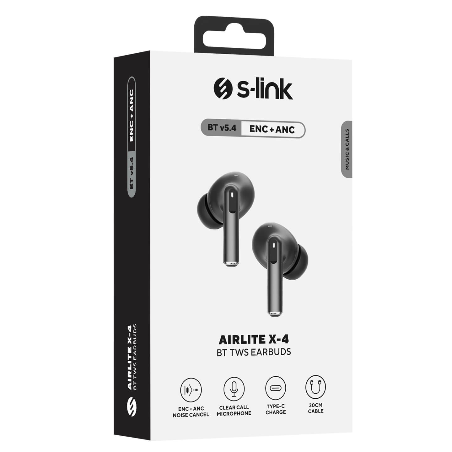 S-link AirLite X-4 Beyaz 4 Mikrofonlu ENC + ANC Bluetooth V5.4 TWS Gerçek Kablosuz Kulaklık Promozone