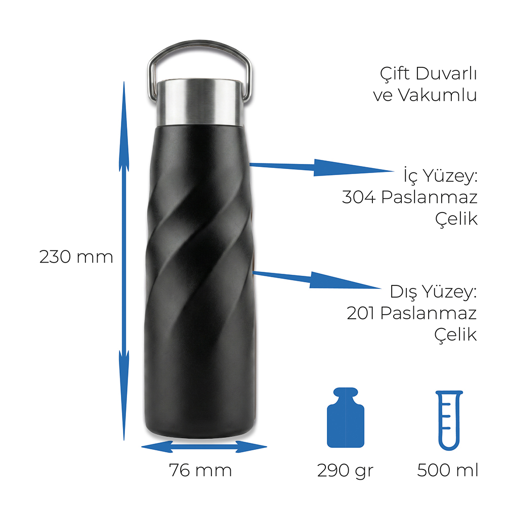 500 ml Çevirmeli Kapaklı Paslanmaz Çelik Termos