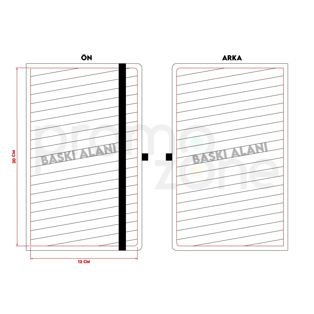 13 x 21 cm Termo PU Sert Kapaklı Tarihsiz EKONOMİK Defter, 160 Sayfa, 60 gr Holmen Krem Çizgili İç Kağıt, Esnek Kapak Lastikli, Kalem Tutuculu Promozone