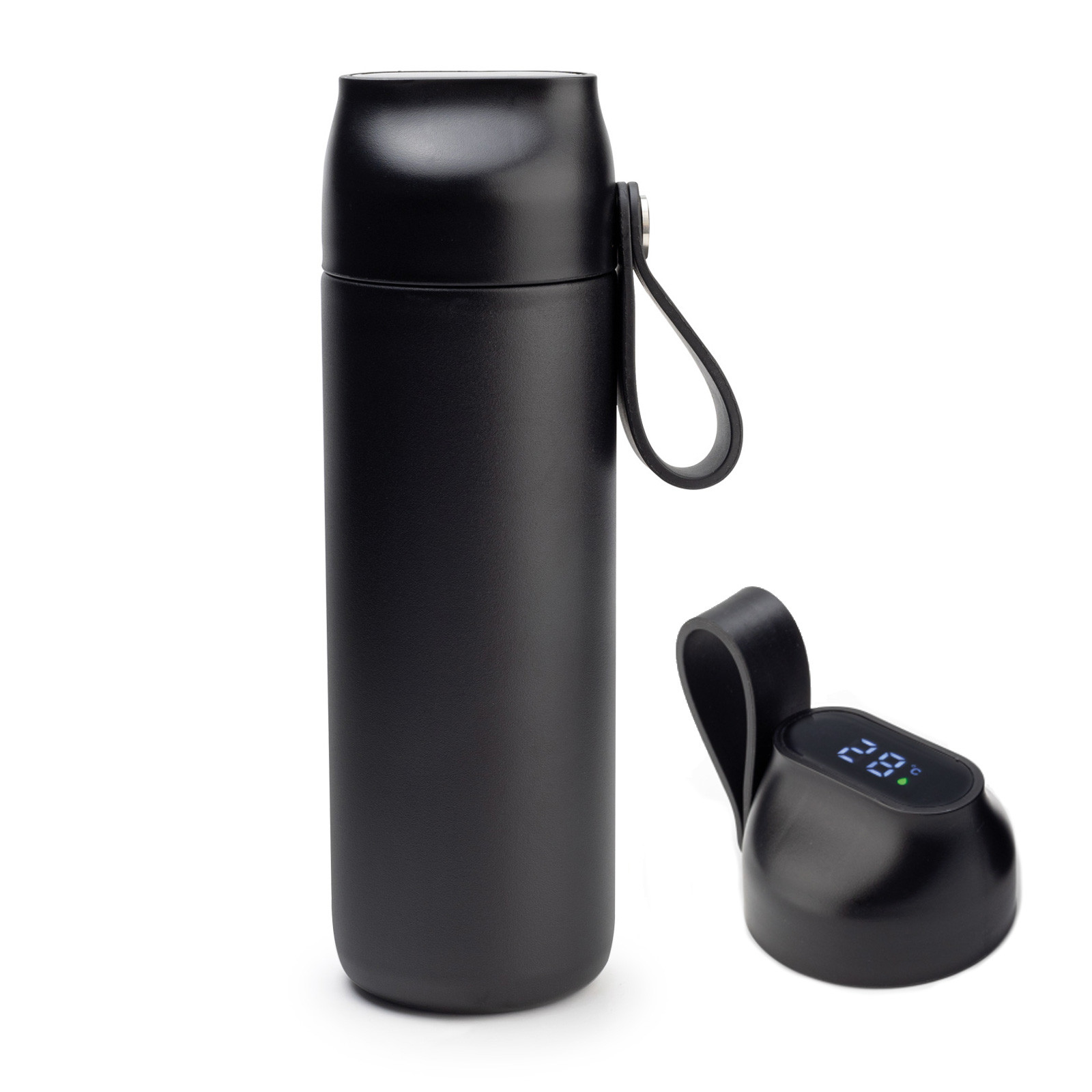 600 ML Dijital Isı Derece Göstergeli Silikon Taşıma Askılı Termos