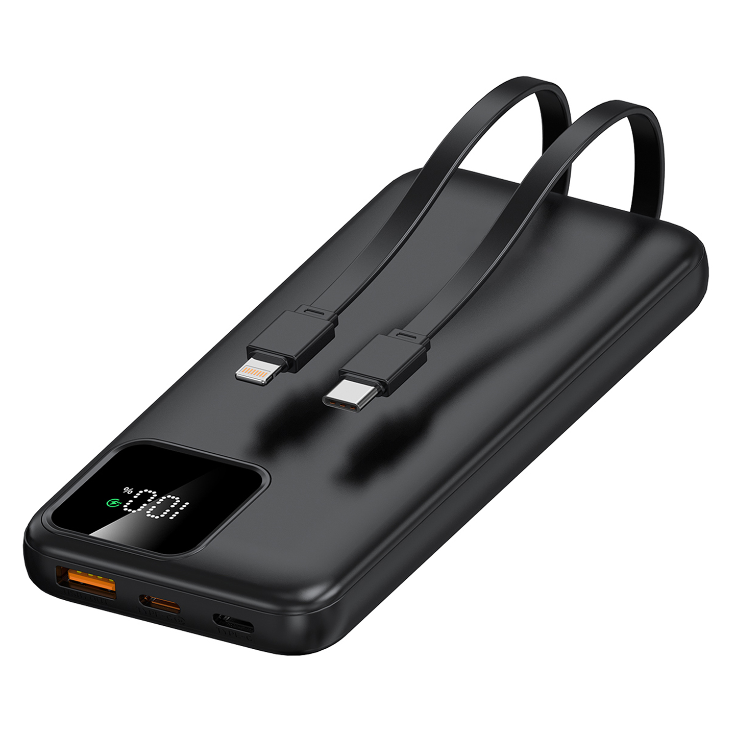 S-link IP-G16L 10000mAh PD20W Type-C+Lightning Dahili Kablolu  LCD Ekranlı Taşınabilir Pil Şarj Cihazı Powerbank Promozone