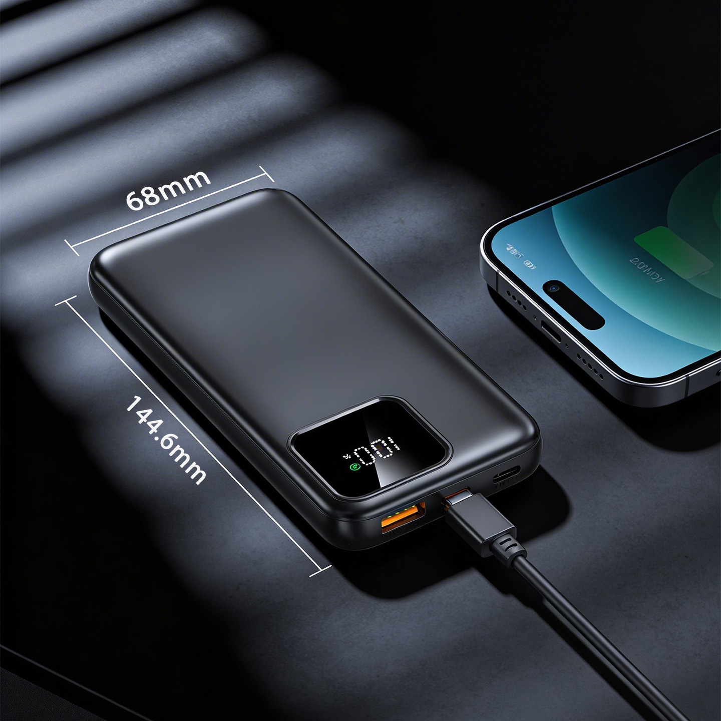 S-link IP-G16L 10000mAh PD20W Type-C+Lightning Dahili Kablolu  LCD Ekranlı Taşınabilir Pil Şarj Cihazı Powerbank Promozone