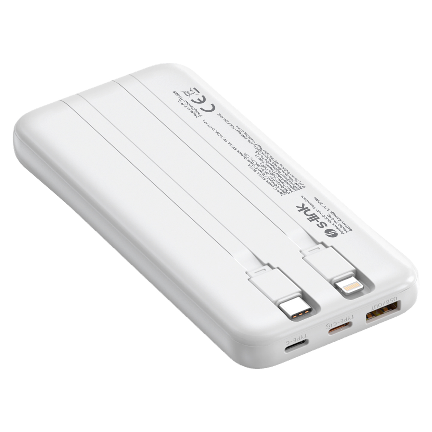 S-link IP-G16L 10000mAh PD20W Type-C+Lightning Dahili Kablolu  LCD Ekranlı Taşınabilir Pil Şarj Cihazı Powerbank Promozone