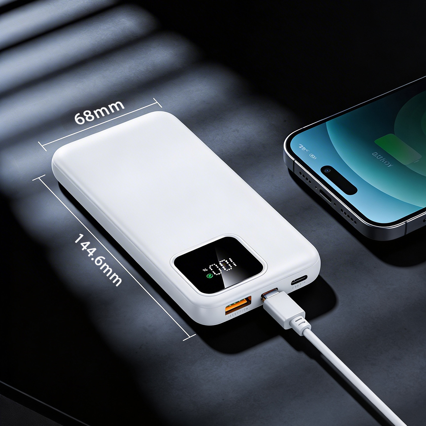 S-link IP-G16L 10000mAh PD20W Type-C+Lightning Dahili Kablolu  LCD Ekranlı Taşınabilir Pil Şarj Cihazı Powerbank Promozone