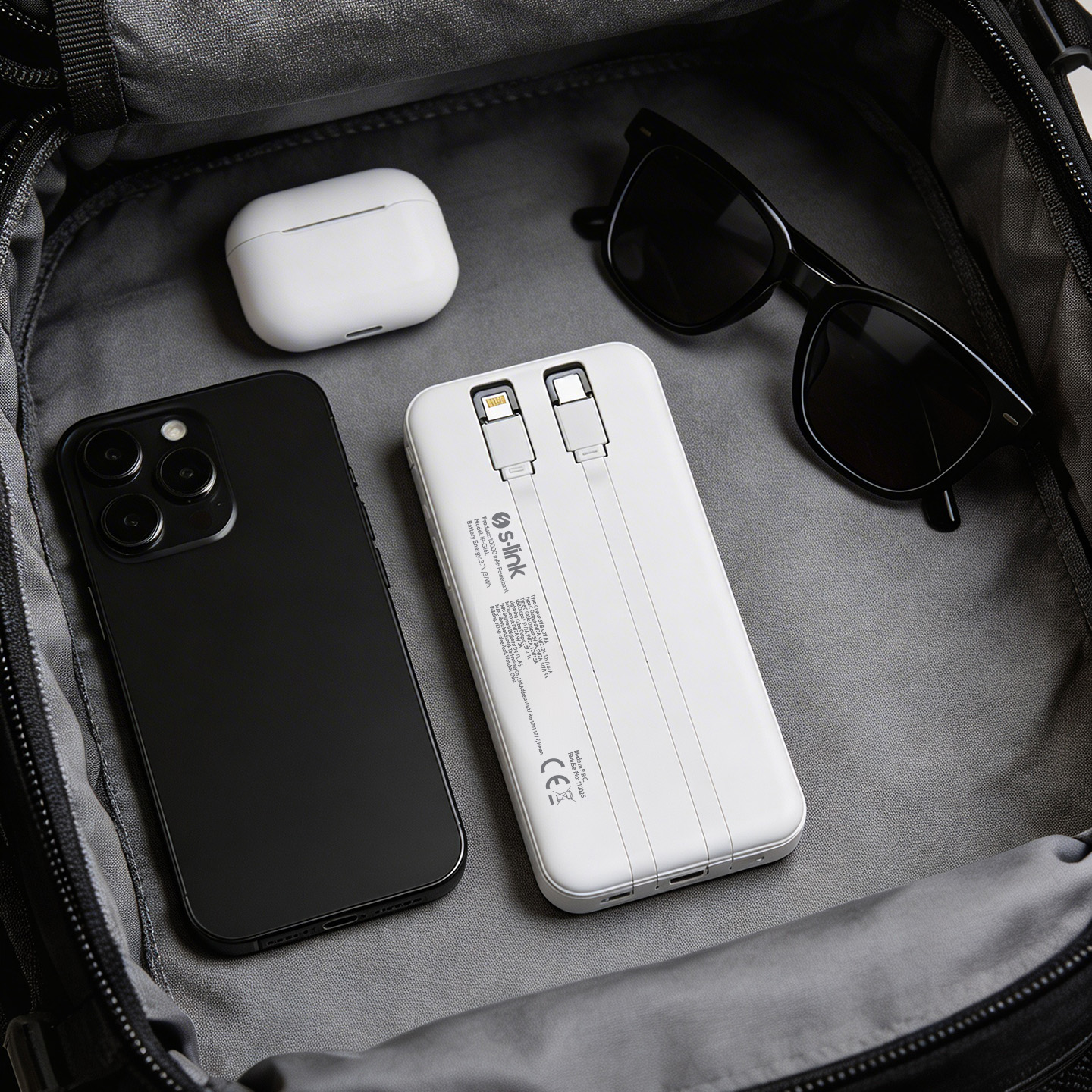 S-link IP-G16L 10000mAh PD20W Type-C+Lightning Dahili Kablolu  LCD Ekranlı Taşınabilir Pil Şarj Cihazı Powerbank Promozone