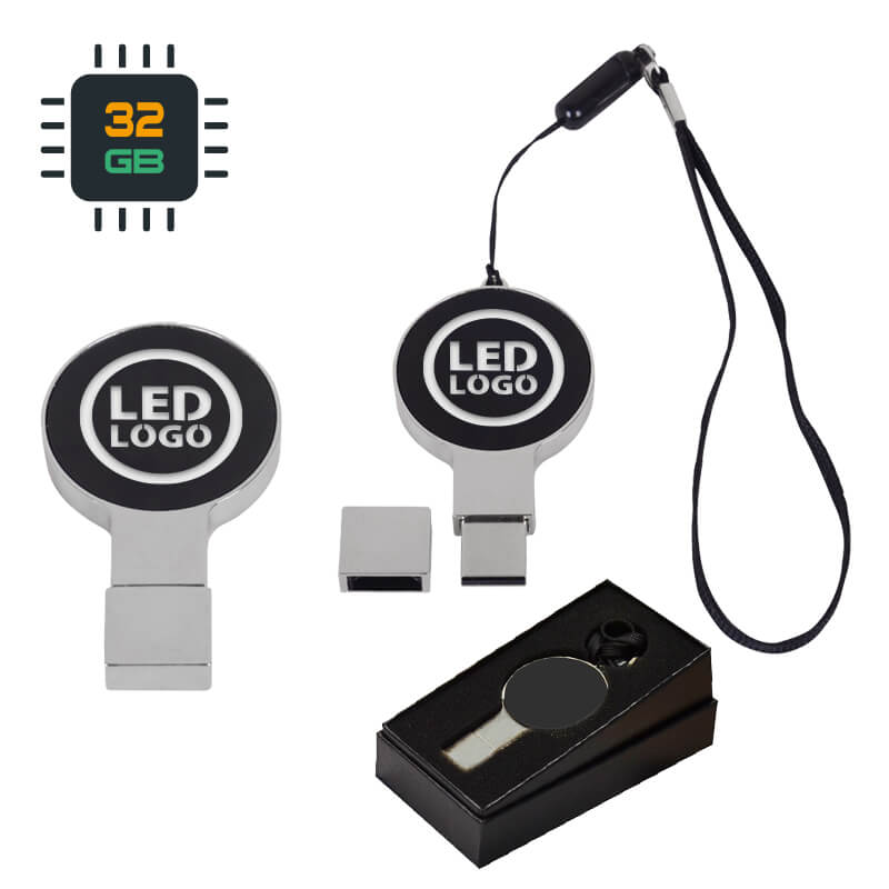 32 GB Metal Led Işık Özellikli Yuvarlak USB Bellek Promozone