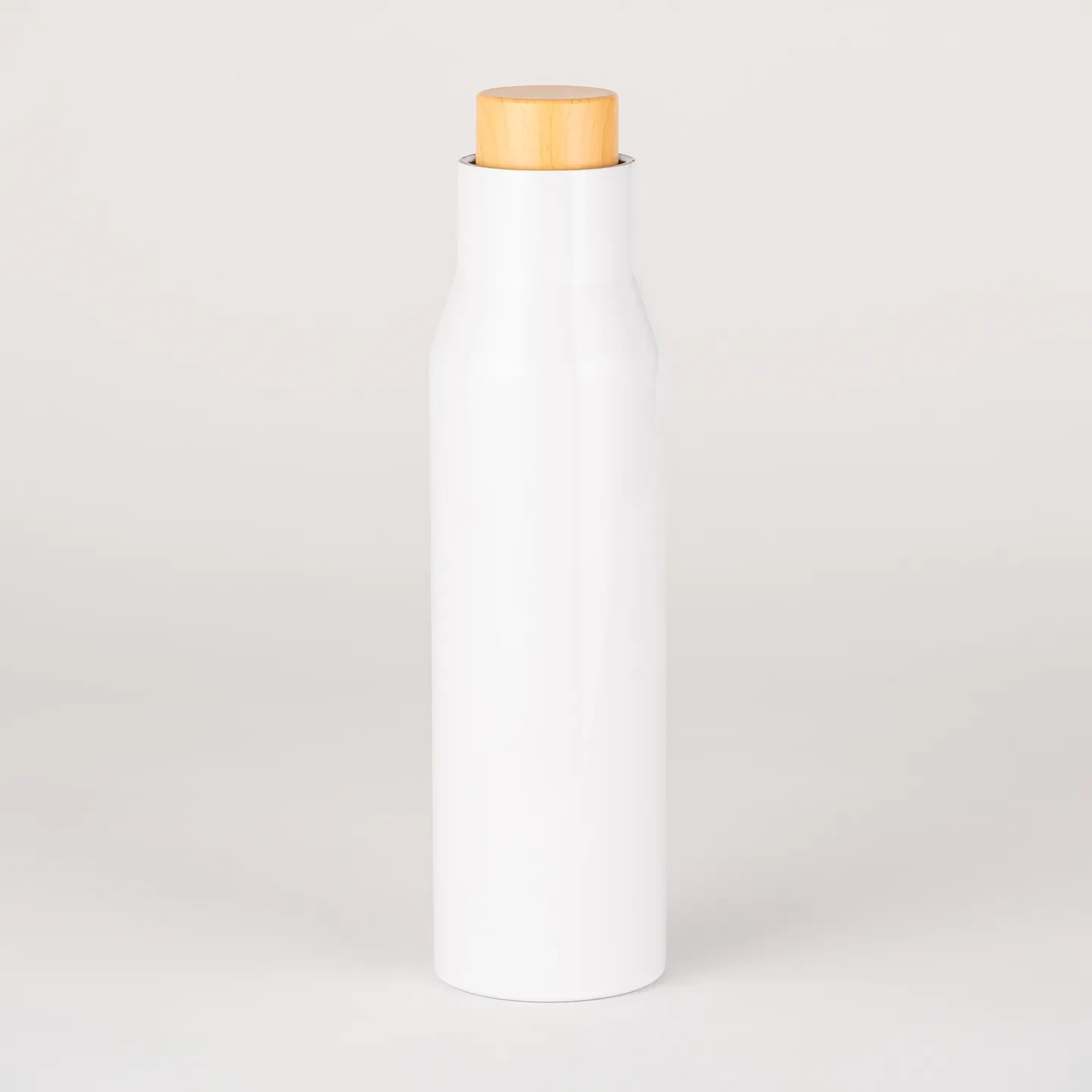 500 ml Çift Duvarlı Bambu Çevirmeli Kapaklı Paslanmaz Çelik Termos - Beyaz