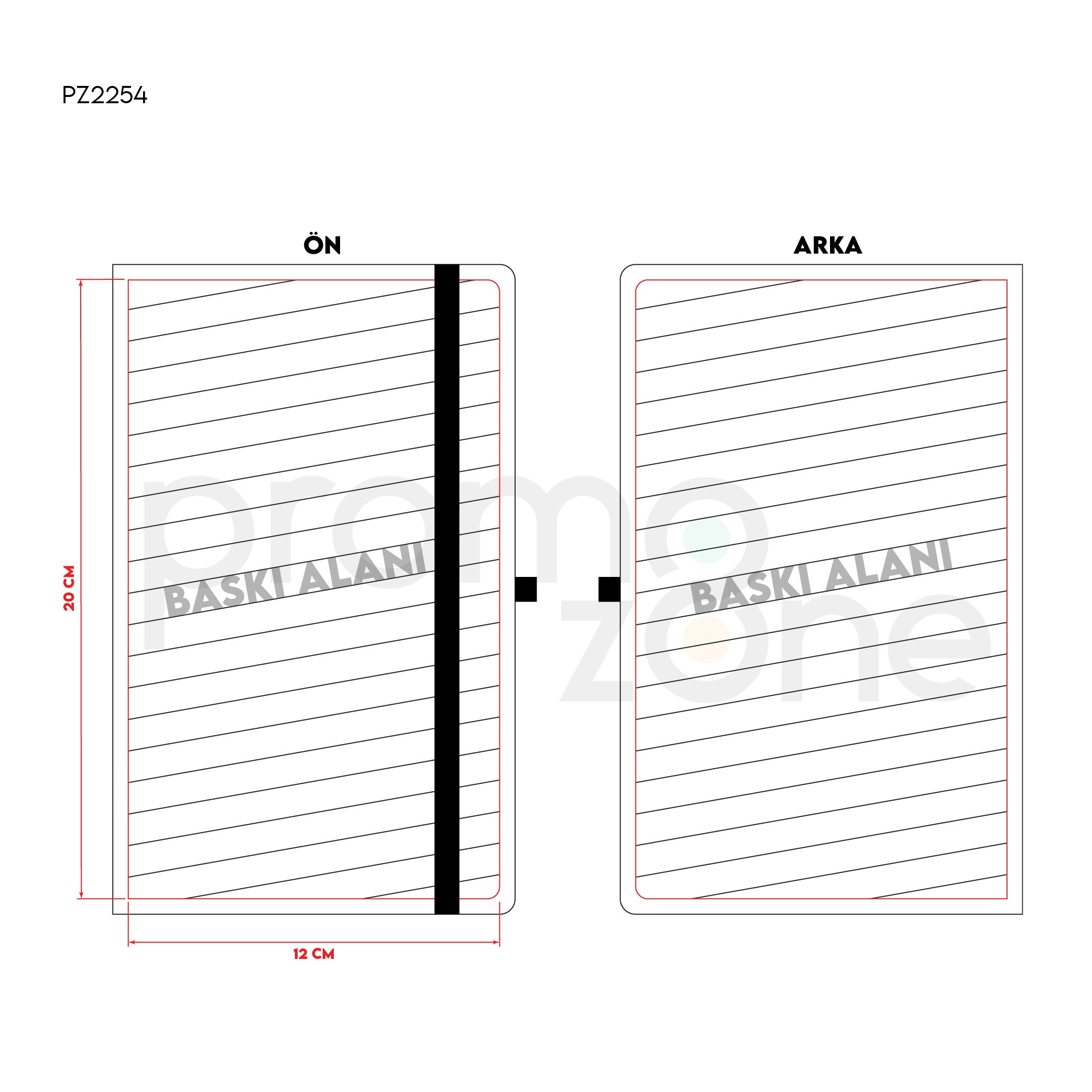 13 x 21 cm Termo PU Sert Kapaklı Tarihsiz Defter, 224 Sayfa, 80 gr Ivory Krem Çizgili İç Kağıt, Esnek Lastikli, Kalem Tutuculu Promozone