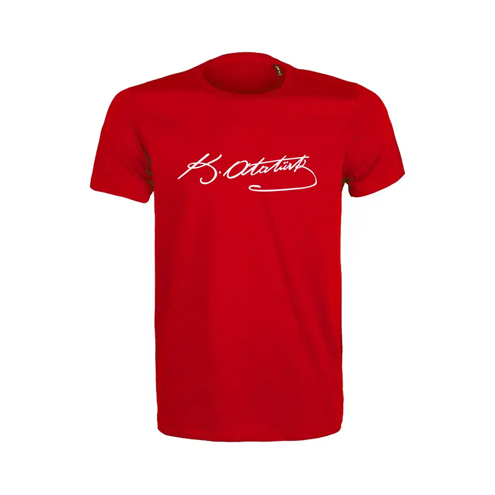 Mustafa Kemal Atatürk İmzalı Kaliteli Sıfır Yaka Yetişkin Tişört – 180 GSM %100 Pamuk 24/1 Süprem Kumaş Promozone