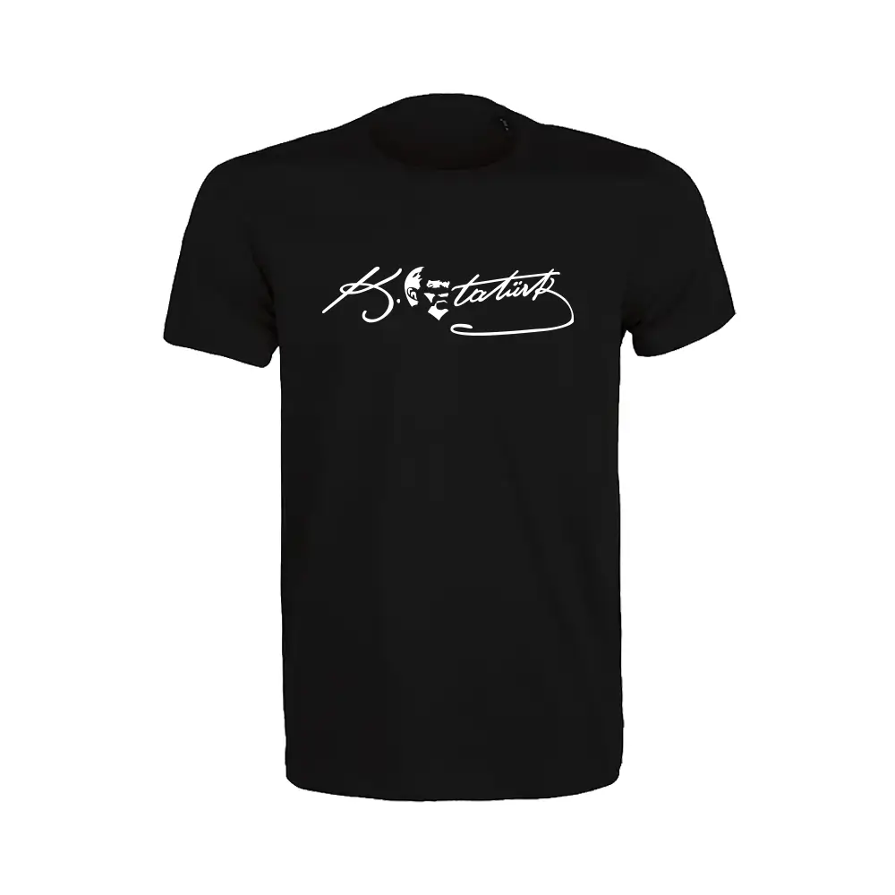 Mustafa Kemal Atatürk İmzalı Kaliteli Sıfır Yaka Yetişkin Tişört – 180 GSM %100 Pamuk 24/1 Süprem Kumaş Promozone