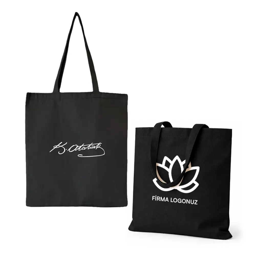 Mustafa Kemal Atatürk İmzalı 35 x 40 cm 190 gr %100 Pamuk Gabardin Renkli Bez Çanta Promozone