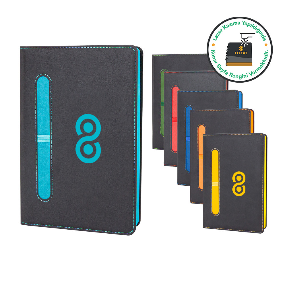 15 x 21 cm Termo Deri Kapaklı Defter 224 Sayfa 70 gr Ivory Krem Çizgili Kenar Boyalı Lazer Kazımalı (Kenar Renk Efektli)