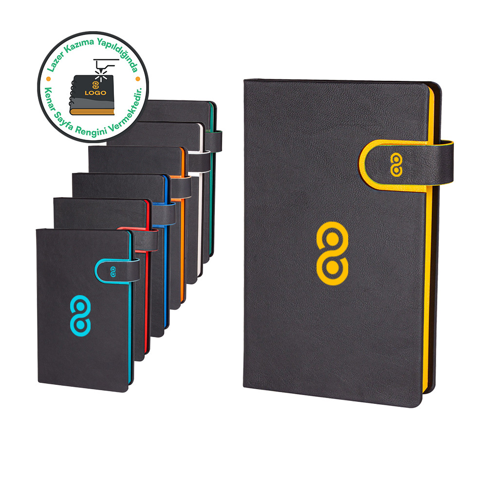 13 x 21 cm Termo Deri Mıknatıslı Kapaklı Defter 224 Sayfa 70 gr Ivory Krem Çizgili Kenar Boyalı Lazer Kazımalı (Kenar Renk Efektli)