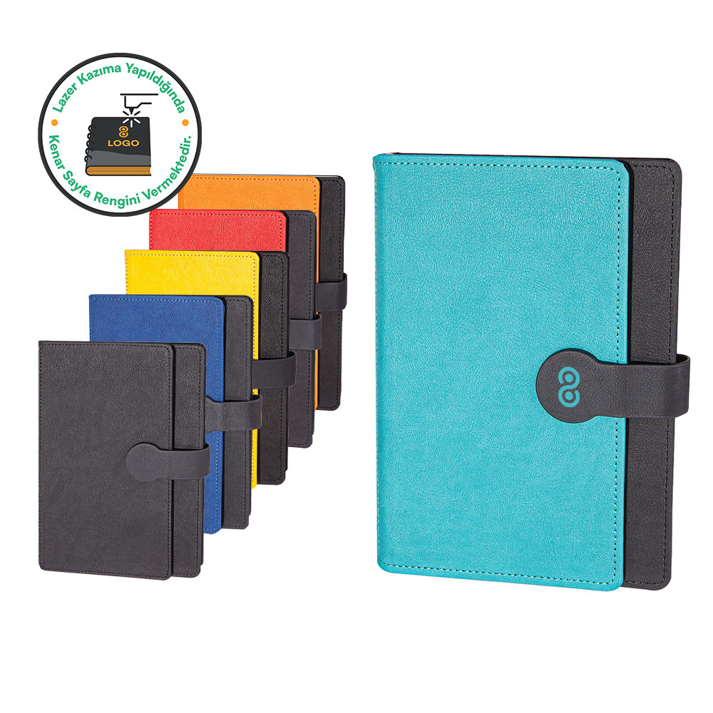 15 x 21 cm Termo Deri Mıknatıslı Kapaklı Defter 224 Sayfa 70 gr Ivory Krem Çizgili Kartvizitlikli Klips Lazer Efektli Promozone