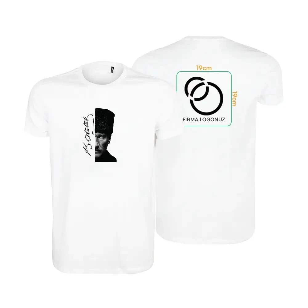 Atatürk Baskılı Kaliteli Sıfır Yaka Yetişkin Tişört – 180 GSM %100 Pamuk 24/1 Süprem Kumaş Promozone