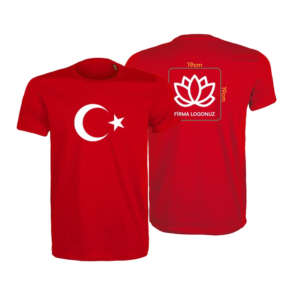 Ay Yıldız Baskılı Kaliteli Sıfır Yaka Yetişkin Tişört – 180 GSM %100 Pamuk 24/1 Süprem Kumaş