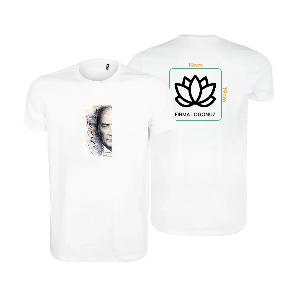 Atatürk Baskılı Kaliteli Sıfır Yaka Yetişkin Tişört – 180 GSM %100 Pamuk 24/1 Süprem Kumaş Promozone