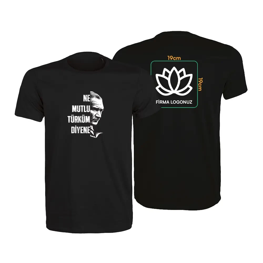 Atatürk Baskılı Kaliteli Sıfır Yaka Yetişkin Tişört – 180 GSM %100 Pamuk 24/1 Süprem Kumaş Promozone