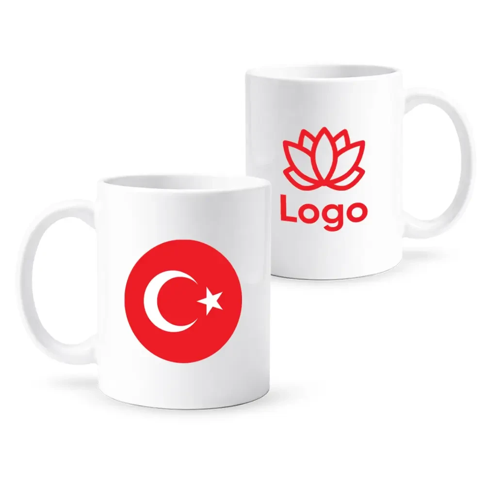 Ay Yıldız Baskılı Porselen Süblimasyon 300 ml Kupa Bardak - Kutulu