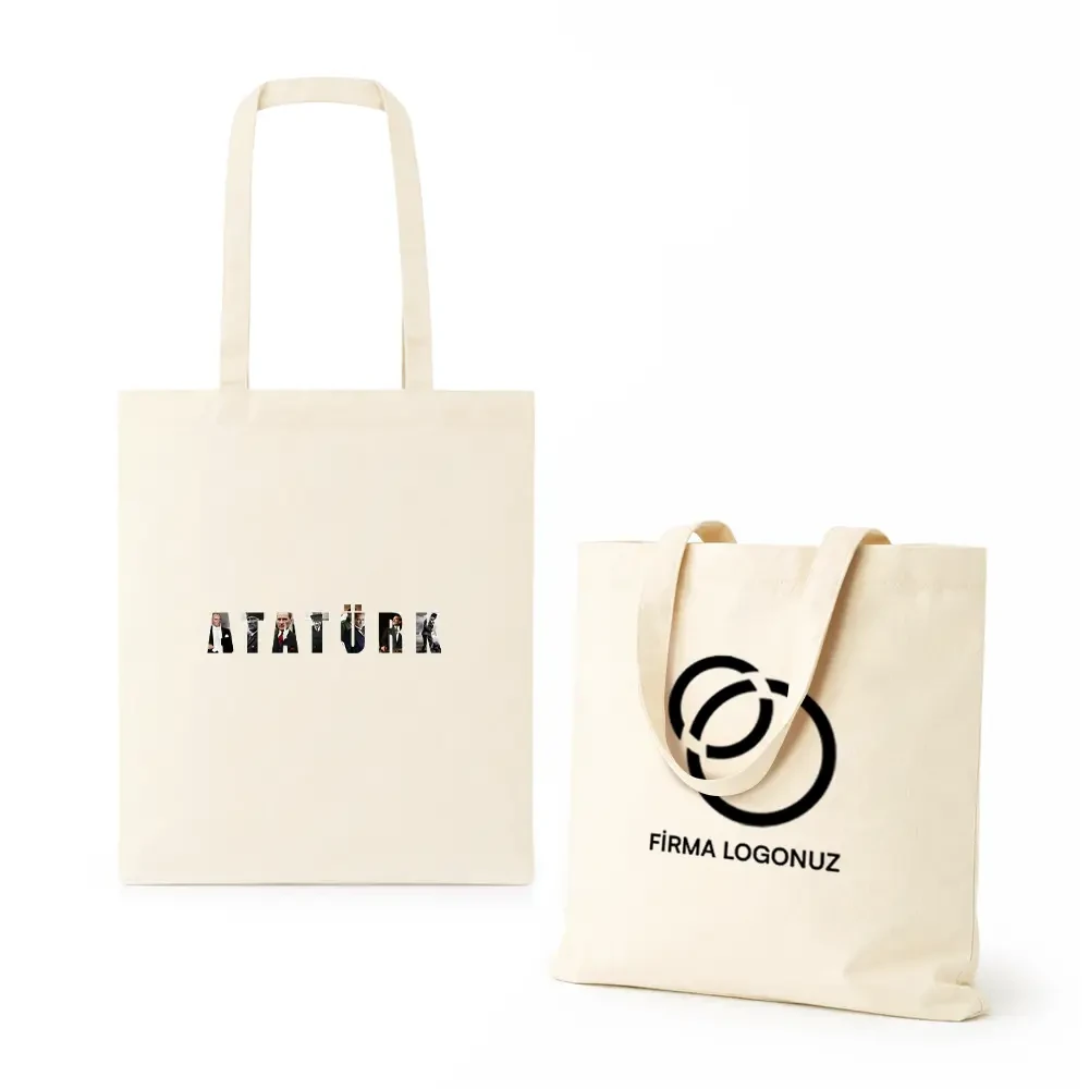 Atatürk Baskılı 35 x 40 cm 140 gr Ham Bez Çanta 100% Pamuk - 46 Tel