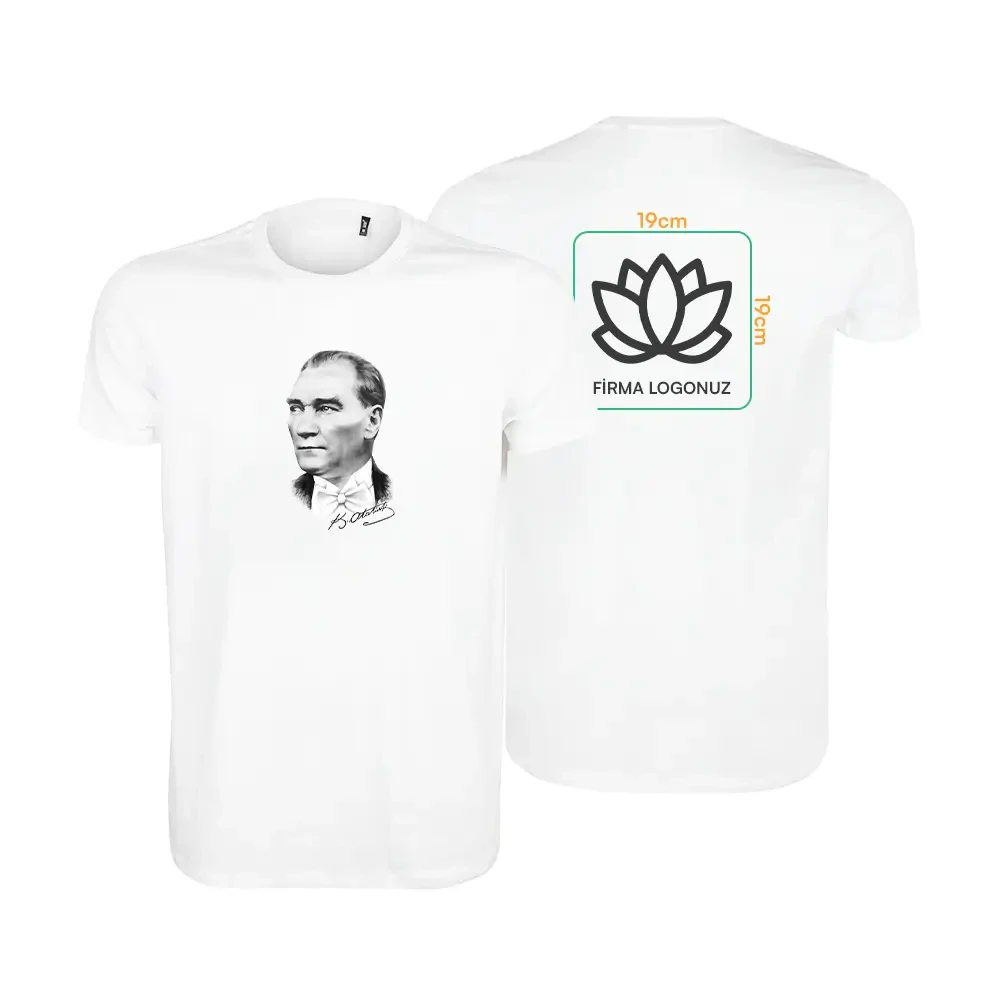 Atatürk Baskılı Kaliteli Sıfır Yaka Yetişkin Tişört – 180 GSM %100 Pamuk 24/1 Süprem Kumaş