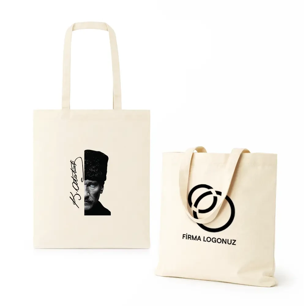 Atatürk Baskılı 35 x 40 cm 140 gr Ham Bez Çanta 100% Pamuk - 46 Tel