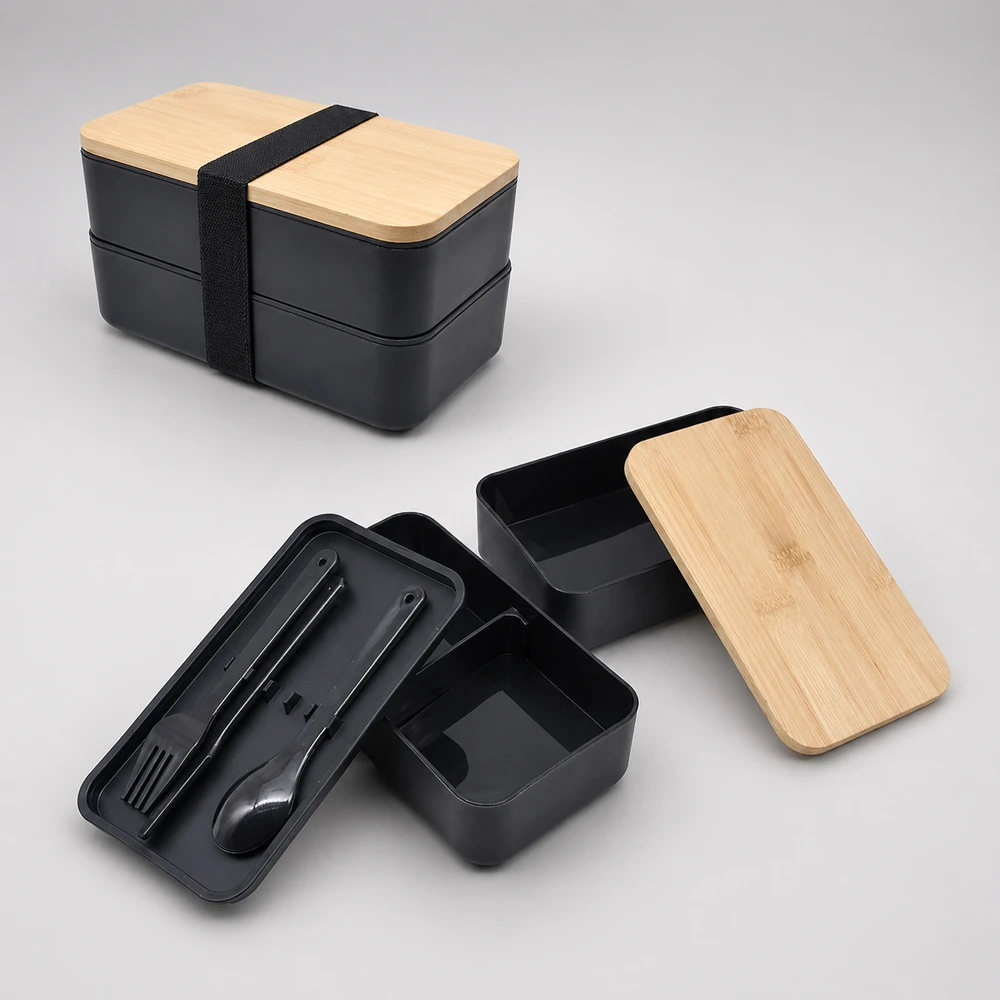 Bambu Kapaklı Plastik Yemek Kutusu Promozone