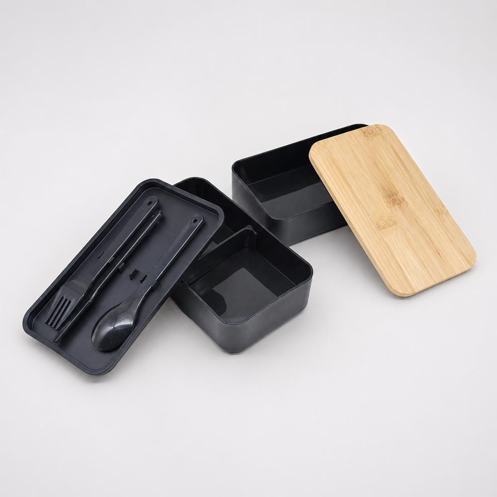 Bambu Kapaklı Plastik Yemek Kutusu Promozone