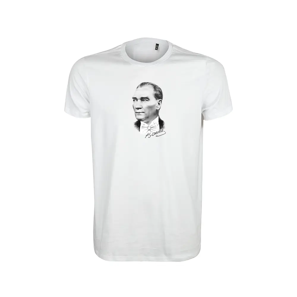 Atatürk Baskılı Kaliteli Sıfır Yaka Yetişkin Tişört – 180 GSM %100 Pamuk 24/1 Süprem Kumaş