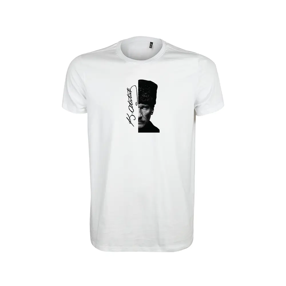 Atatürk Baskılı Kaliteli Sıfır Yaka Yetişkin Tişört – 180 GSM %100 Pamuk 24/1 Süprem Kumaş Promozone
